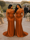 ChicSew Fancy One Shoulder Soft Satin Long Mermaid Bridesmaid Dresses