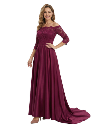 Classy Off The Shoulder Satin Lace Applique Mother Of The Groom Dress A-Line