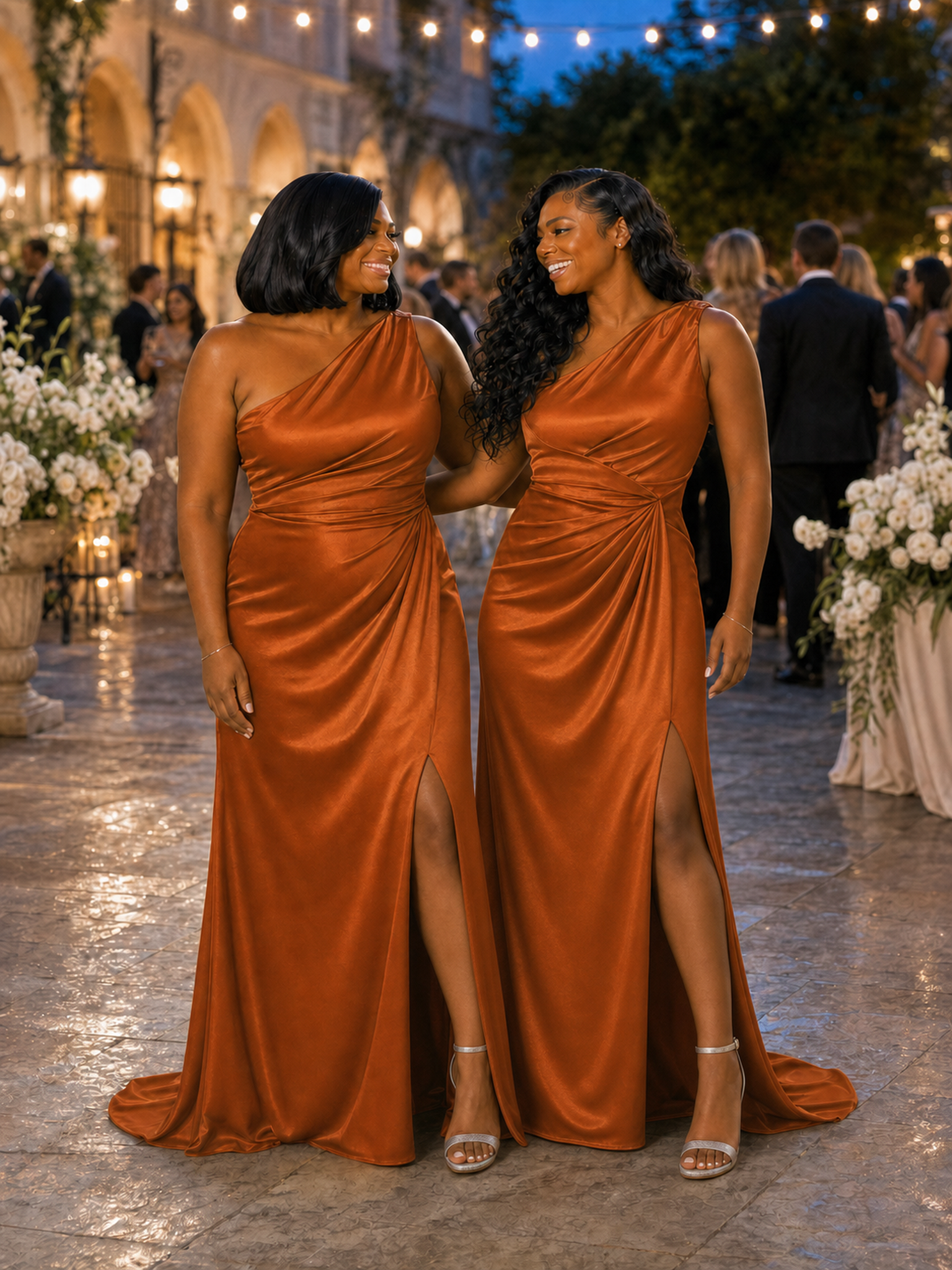 ChicSew Side Slit One Shoulder Soft Satin Maxi Mermaid Bridesmaid Dresses