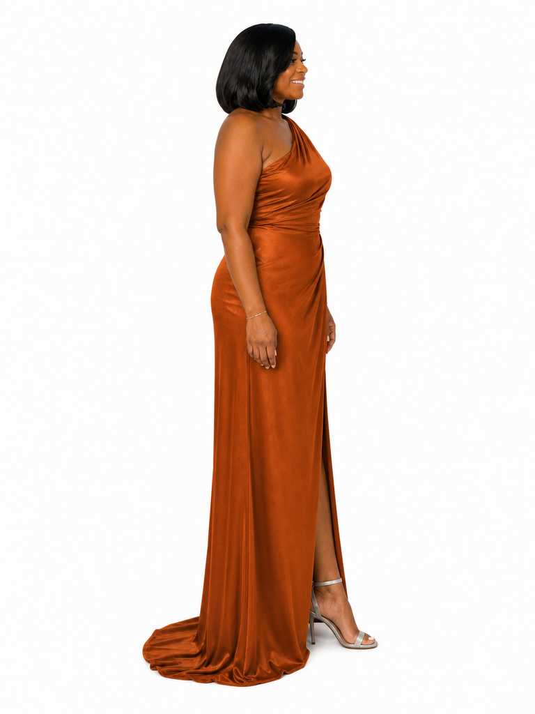 ChicSew Side Slit One Shoulder Soft Satin Maxi Mermaid Bridesmaid Dresses