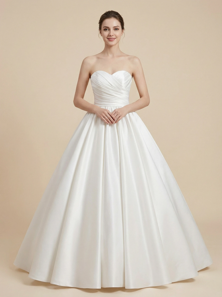 A-Line Sweetheart Ruching Maxi Long Satin Wedding Gowns Online