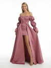 Sweet Satin Off The Shoulder Long Sleeves Party Prom Dresses Overskirt