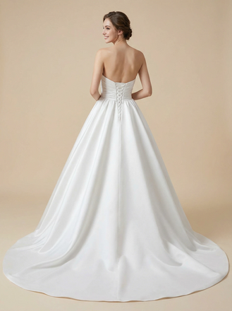 A-Line Sweetheart Ruching Maxi Long Satin Wedding Gowns Online