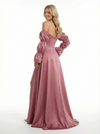 Sweet Satin Off The Shoulder Long Sleeves Party Prom Dresses Overskirt