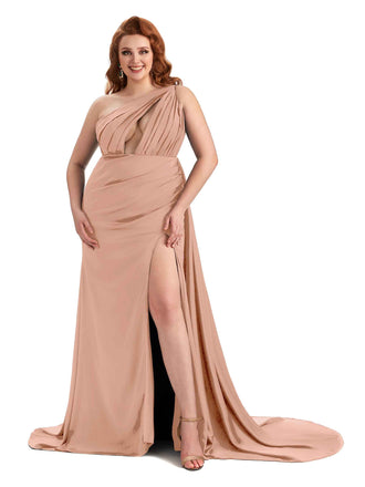 One Shoulder Rose Gold Satin Bridesmaid Dresses