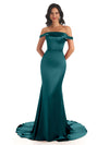 Elegant Soft Satin Off Shoulder Floor-Length Mermaid Bridesmaid Dresses In Stock