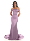 Elegant Soft Satin Off Shoulder Floor-Length Mermaid Bridesmaid Dresses In Stock