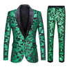 Men's 2-Piece Sequin Floral Embroidery Shawl Collar Tuxedo 5 Color CN418