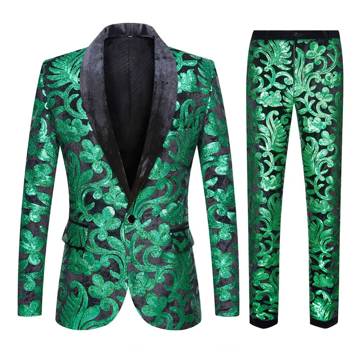 Men's 2-Piece Sequin Floral Embroidery Shawl Collar Tuxedo 5 Color CN418
