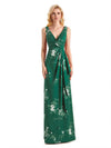 Beautiful Mermaid V-Neck Floral Satin Maxi Floral Formal Dresses For Women