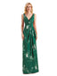 Beautiful Mermaid V-Neck Floral Satin Maxi Floral Formal Dresses For Women
