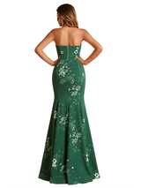 Sexy Sweetheart Mermaid Long Satin Floral Formal Dresses For Women