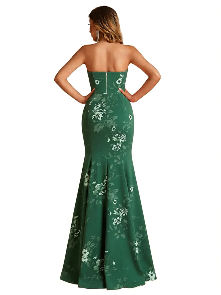 Sexy Sweetheart Mermaid Long Satin Floral Formal Dresses For Women