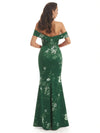 Elegant Off Shoulder Mermaid Floral Satin Maxi Floral Formal Evening Dresses