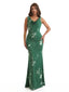 Elegant Spaghetti Straps Cowl Mermaid Long Satin Floral Formal Evening Dresses For Ladies