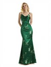 Sexy Jewel Spaghetti Straps Mermaid Long Satin Floral Formal Dresses For Women