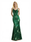 Sexy Jewel Spaghetti Straps Mermaid Long Satin Floral Formal Dresses For Women