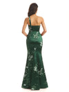 Sexy One Shoulder Side Slit Mermaid Satin Floral Formal Dresses For Women