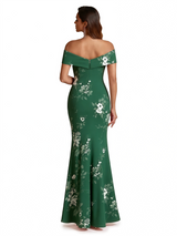 Sexy Off Shoulder Mermaid Long Satin Floral Formal Dresses For Women