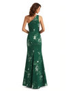 Simple One Shoulder Side Slit Mermaid Floral Satin Maxi Floral Formal Dresses For Women