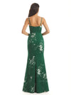 Elegant Spaghetti Straps Side Slit Mermaid Floral Satin Maxi Floral Formal Dresses For Women