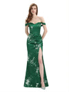 Elegant Off Shoulder Mermaid Side Slit Floral Satin Maxi Floral Formal Dresses For Women
