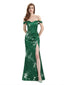 Elegant Off Shoulder Mermaid Side Slit Floral Satin Maxi Floral Formal Dresses For Women