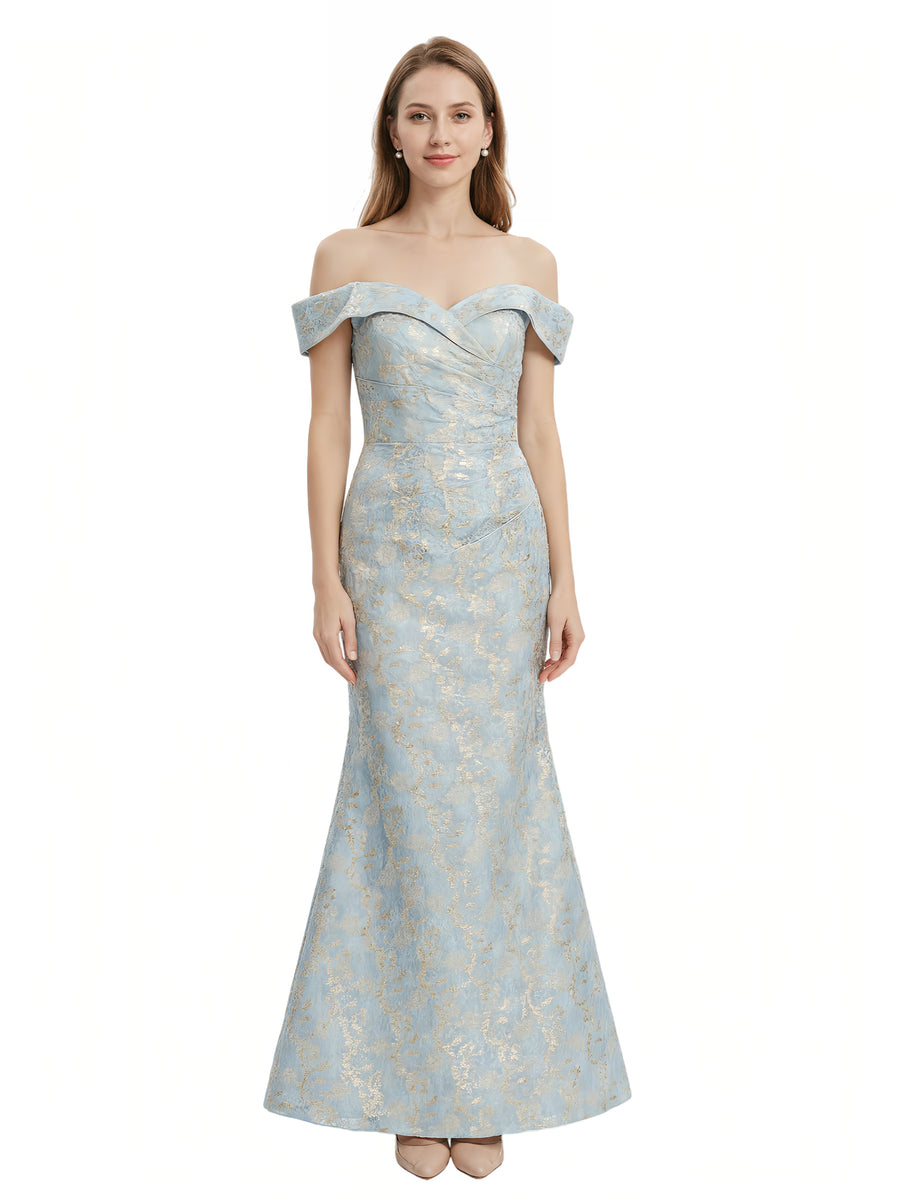 ChicSew Elegant Jacquard Satin Off Shoulder Mermaid Formal Evening Dresses For Women