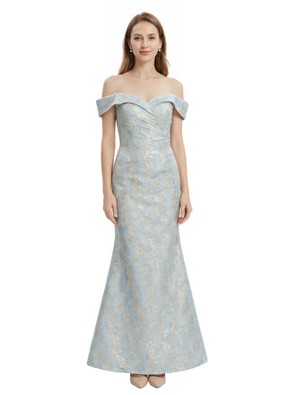 ChicSew Elegant Jacquard Satin Off Shoulder Mermaid Formal Evening Dresses For Women
