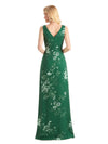 Beautiful V-Neck Mermaid Floral Satin Maxi Floral Formal Dresses For Women