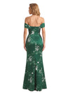 Trendy Off Shoulder Side Slit Mermaid Long Satin Floral Formal Evening Dresses For Ladies