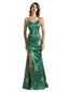 Simple Spaghetti Straps V-Neck Side Slit Mermaid Floral Satin Maxi Floral Formal Dresses For Women