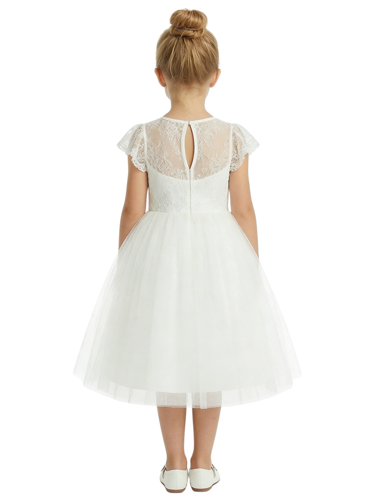 Floral Lace Toddler Flower Girl Dress Cap Sleeve Tulle Skirt Round Neck Wedding Communion Dresses