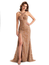 Sexy Side Slit Mermaid Floral Velvet Long Bridesmaid Dresses Online