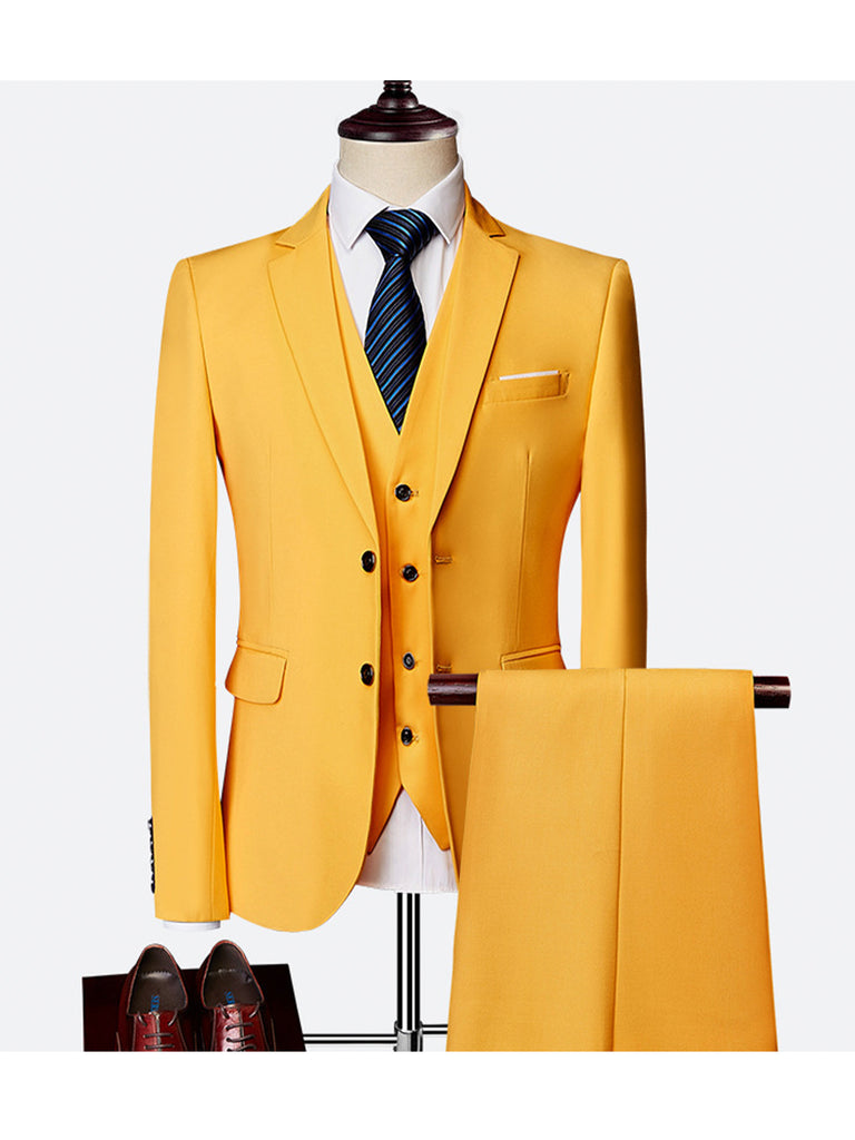 Yellow Mens Slim Fit Suit Tuxedo 3-Piece Suits CN444