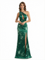 Simple One Shoulder Side Slit Mermaid Floral Satin Maxi Floral Formal Dresses For Women