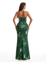 Simple Halter Side Slit Mermaid Floral Satin Maxi Floral Formal Dresses For Women