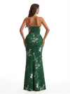 Simple Halter Side Slit Mermaid Floral Satin Maxi Floral Formal Dresses For Women