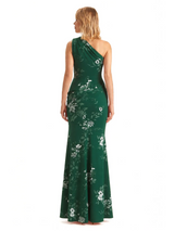 Sexy One Shoulder Side Slit Mermaid Long Satin Floral Formal Dresses For Women
