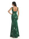 Elegant Spaghetti Straps Square Mermaid Long Satin Floral Formal Evening Dresses For Ladies