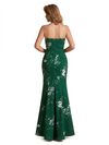 Elegant Strapless Side Slit Mermaid Long Satin Floral Formal Dresses For Women