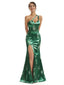 Elegant One Shoulder Side Slit Mermaid Floral Satin Maxi Floral Formal Dresses For Women
