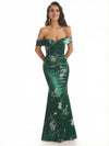 Elegant Off Shoulder Mermaid Floral Satin Maxi Floral Formal Evening Dresses