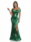 Sexy Off Shoulder Mermaid Long Satin Floral Formal Dresses For Women
