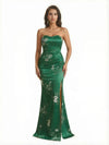 Trendy Sweetheart Strapless Side Slit Mermaid Long Satin Floral Formal Dresses For Women
