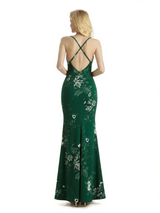 Sexy Jewel Spaghetti Straps Mermaid Long Satin Floral Formal Dresses For Women