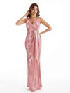 Sexy Mermaid V-Neck Pleated Metallic Stretch Shiny Long Dresses Online