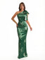 Elegant One Shoulder Mermaid Long Satin Floral Formal Dresses For Women With Back Slit