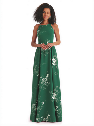 Sexy Spaghetti Straps A-line Long Satin Floral Formal Dresses For Women