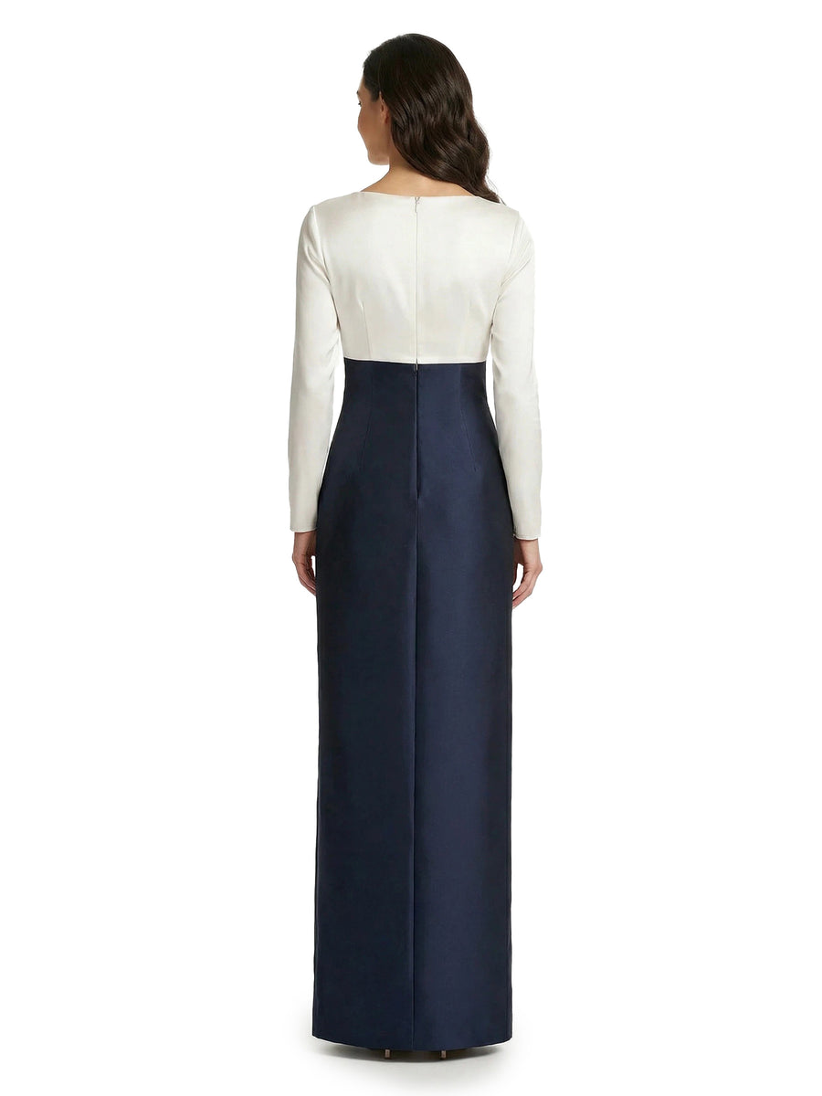 ChicSew Modern Satin V-Neck Long Sleeves Mother Of The Groom Overskirt Formal Evening Dress